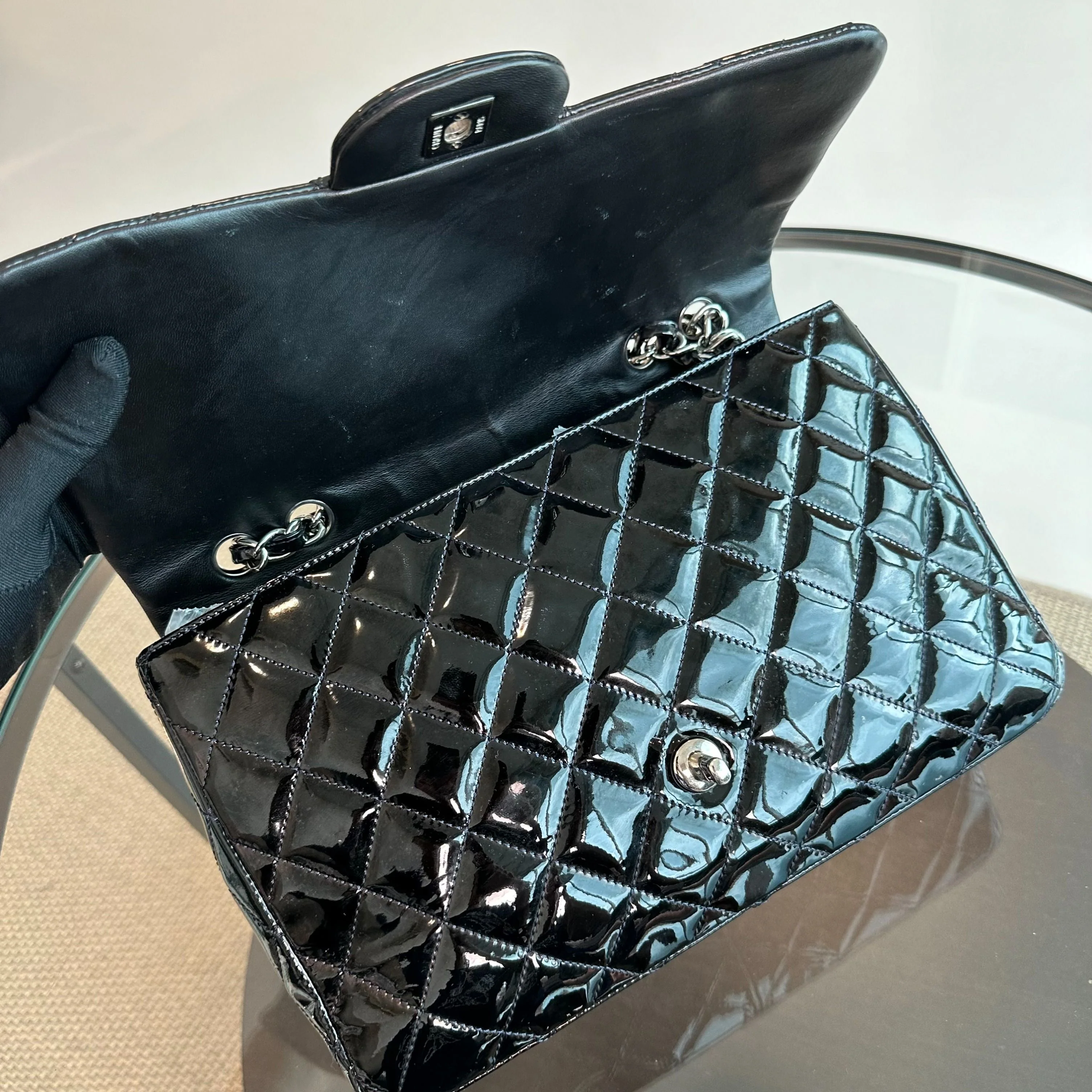 *Recolor* Chanel Jumbo Classic Flap Single Flap Patent Leather Black SHW No 13 - Best Luxury Designers