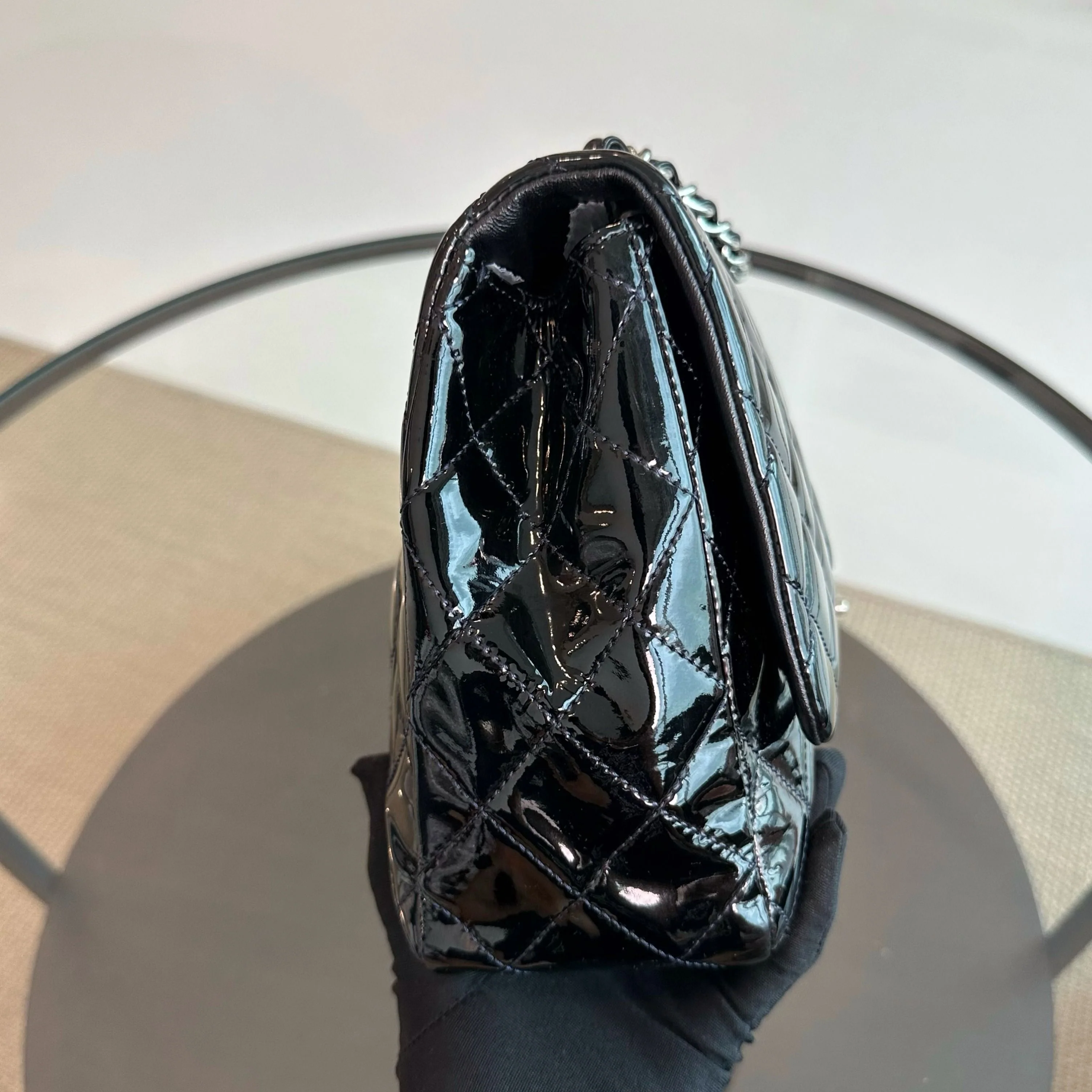 *Recolor* Chanel Jumbo Classic Flap Single Flap Patent Leather Black SHW No 13 - Best Luxury Designers