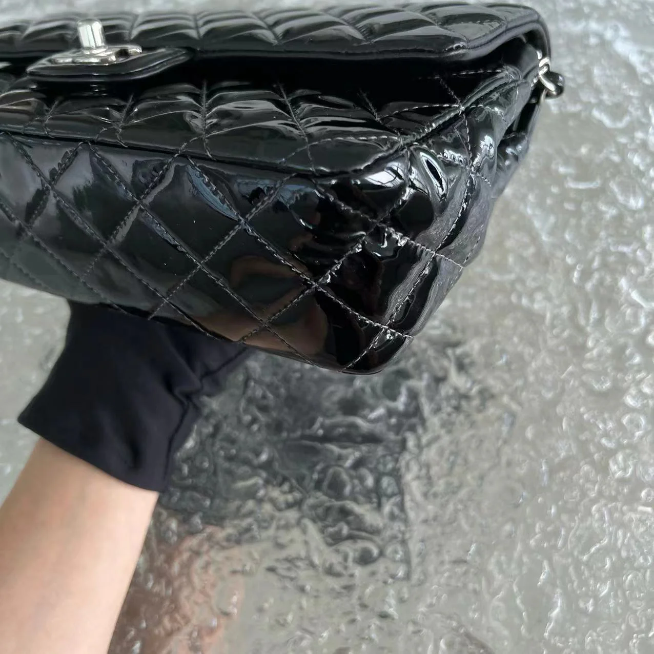 *Recolor* Chanel Medium Classic Flap Quilted Patent Leather Black Silver Hardware Series 17 - Best Luxury Designers