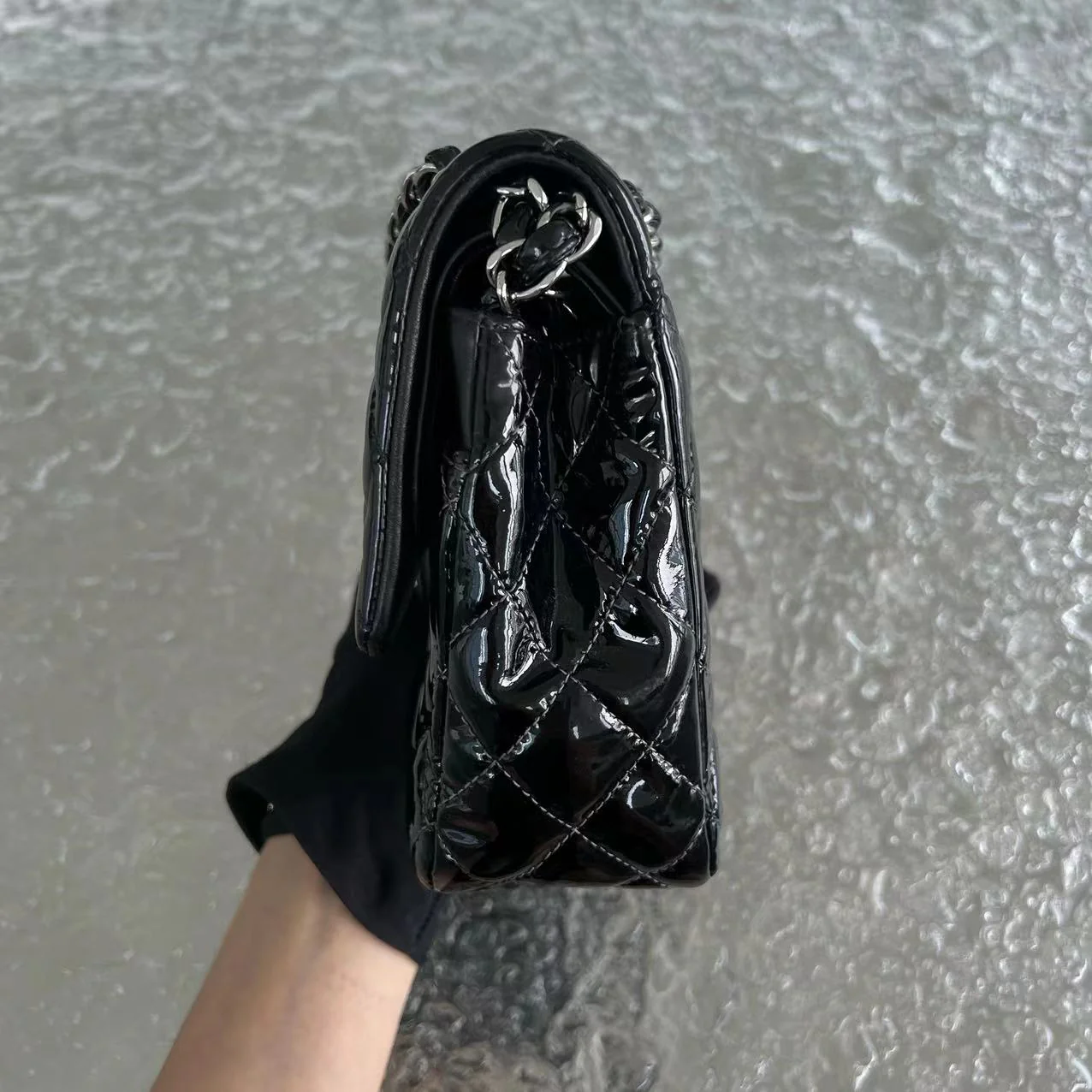 *Recolor* Chanel Medium Classic Flap Quilted Patent Leather Black Silver Hardware Series 17 - Best Luxury Designers