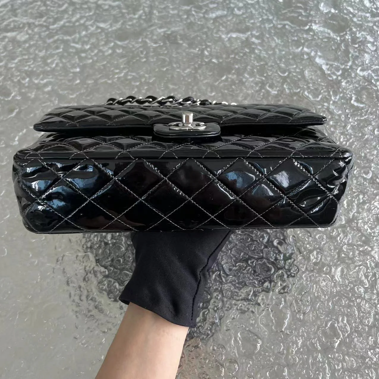 *Recolor* Chanel Medium Classic Flap Quilted Patent Leather Black Silver Hardware Series 17 - Best Luxury Designers