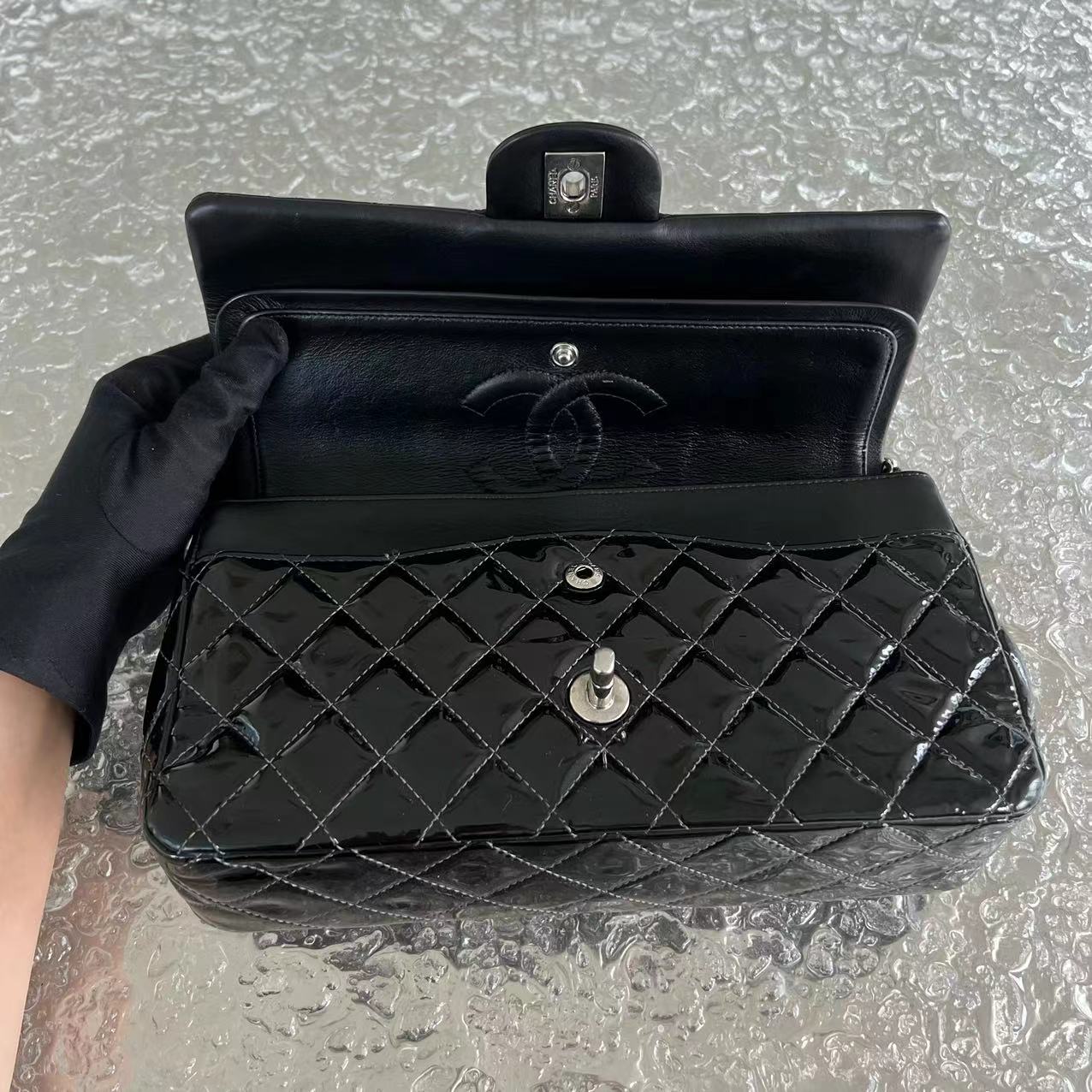 *Recolor* Chanel Medium Classic Flap Quilted Patent Leather Black Silver Hardware Series 17 - Best Luxury Designers