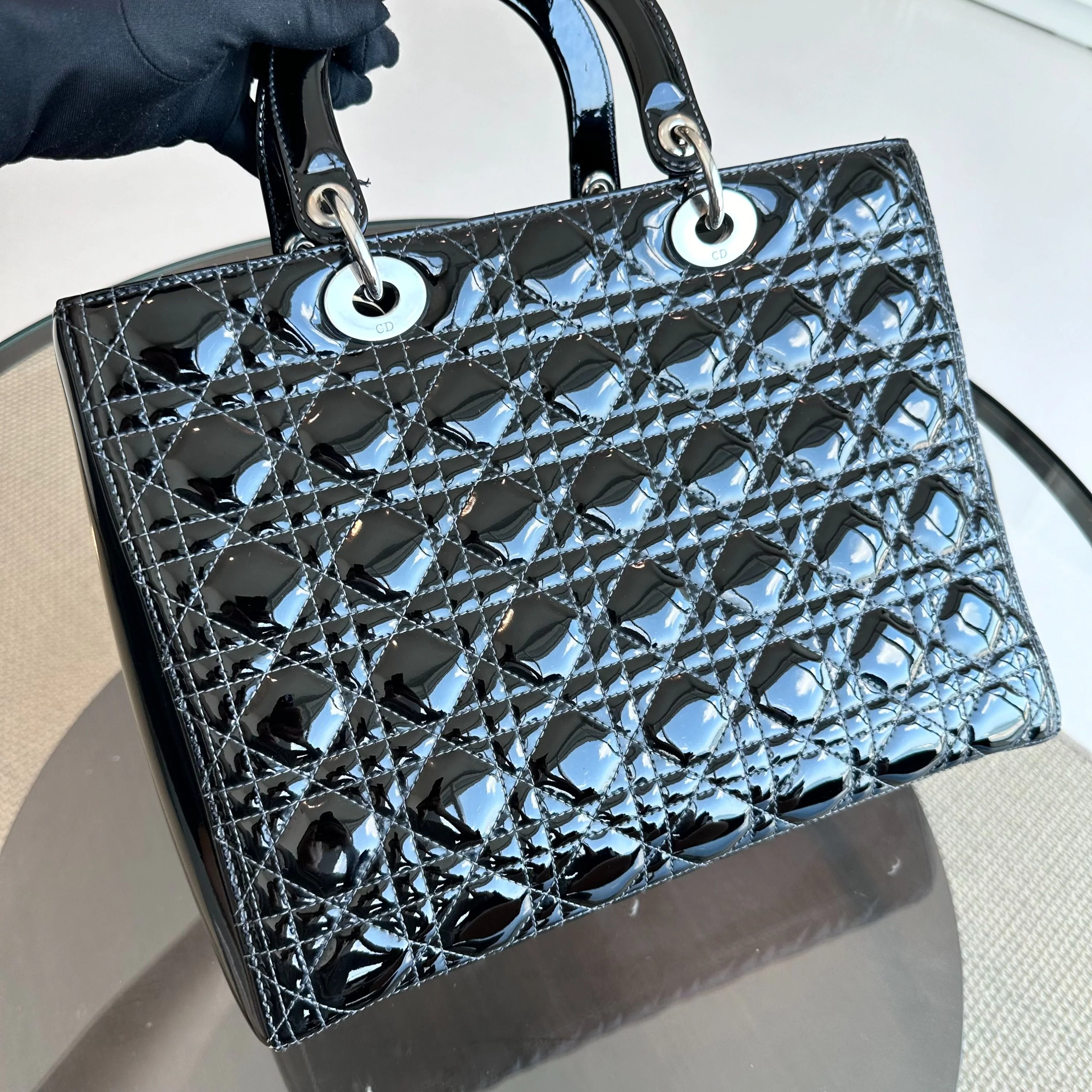 *Recolor, Receipt* Dior Lady Large Patent Leather Cannage Black SHW - Best Luxury Designers