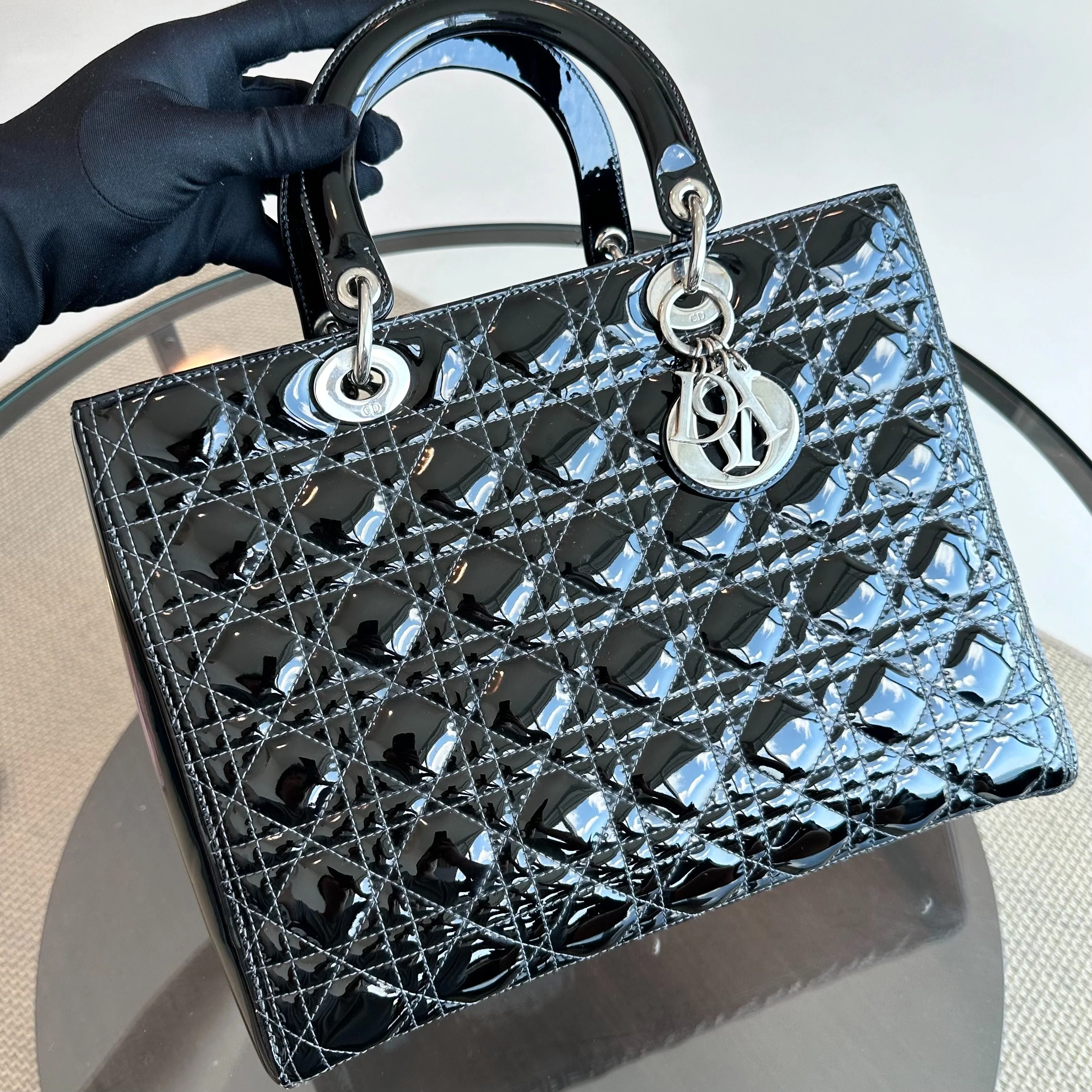 *Recolor, Receipt* Dior Lady Large Patent Leather Cannage Black SHW - Best Luxury Designers