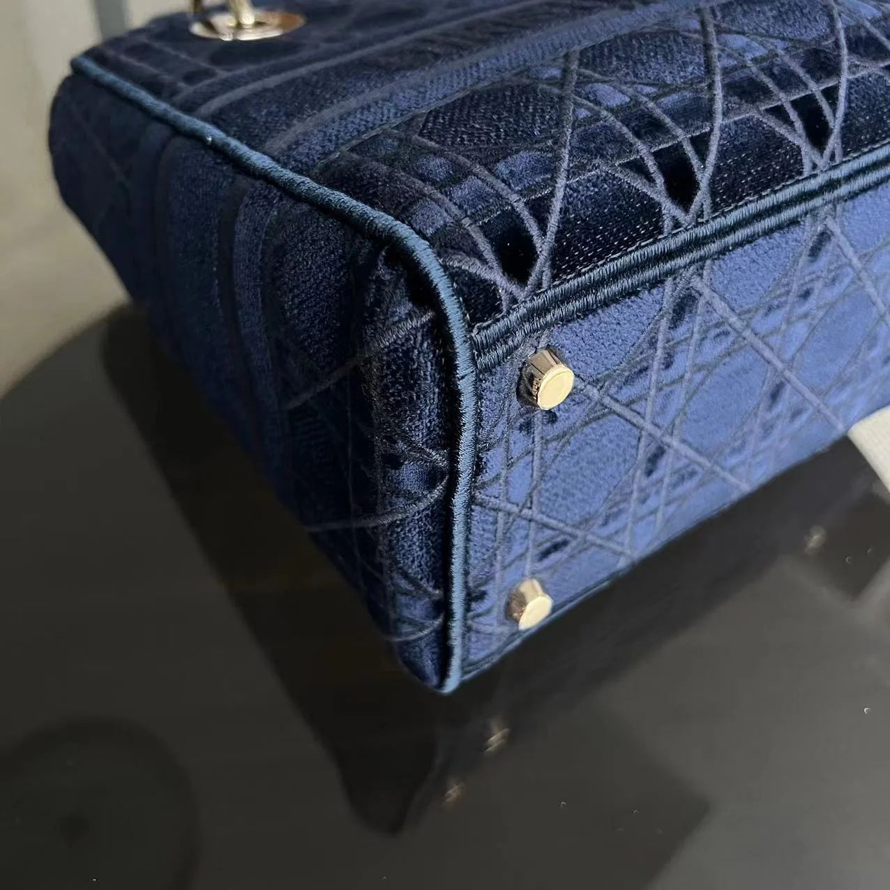 *Unused* Dior Lady D-Lite Embroidery Cannage D Lite Dark Blue LGHW - Best Luxury Designers