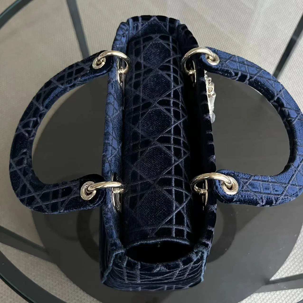 *Unused* Dior Lady D-Lite Embroidery Cannage D Lite Dark Blue LGHW - Best Luxury Designers