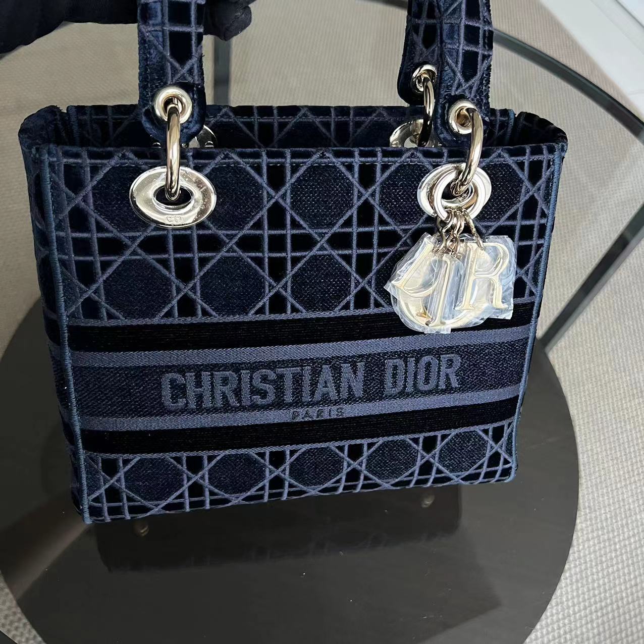 *Unused* Dior Lady D-Lite Embroidery Cannage D Lite Dark Blue LGHW - Best Luxury Designers