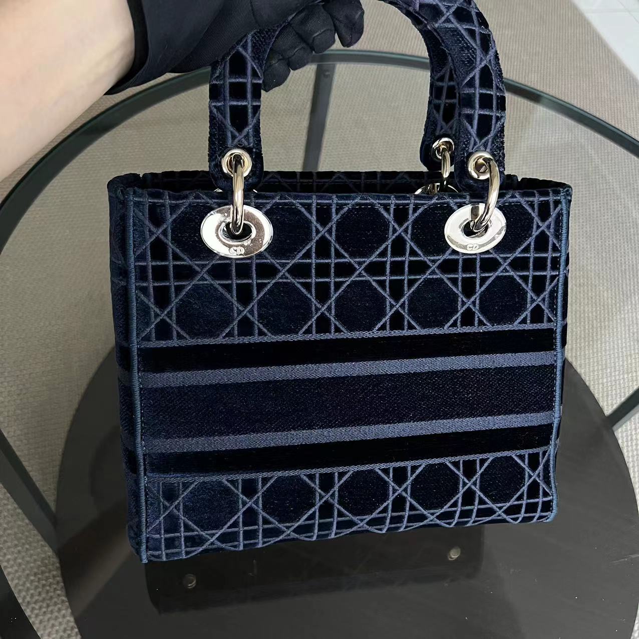 *Unused* Dior Lady D-Lite Embroidery Cannage D Lite Dark Blue LGHW - Best Luxury Designers