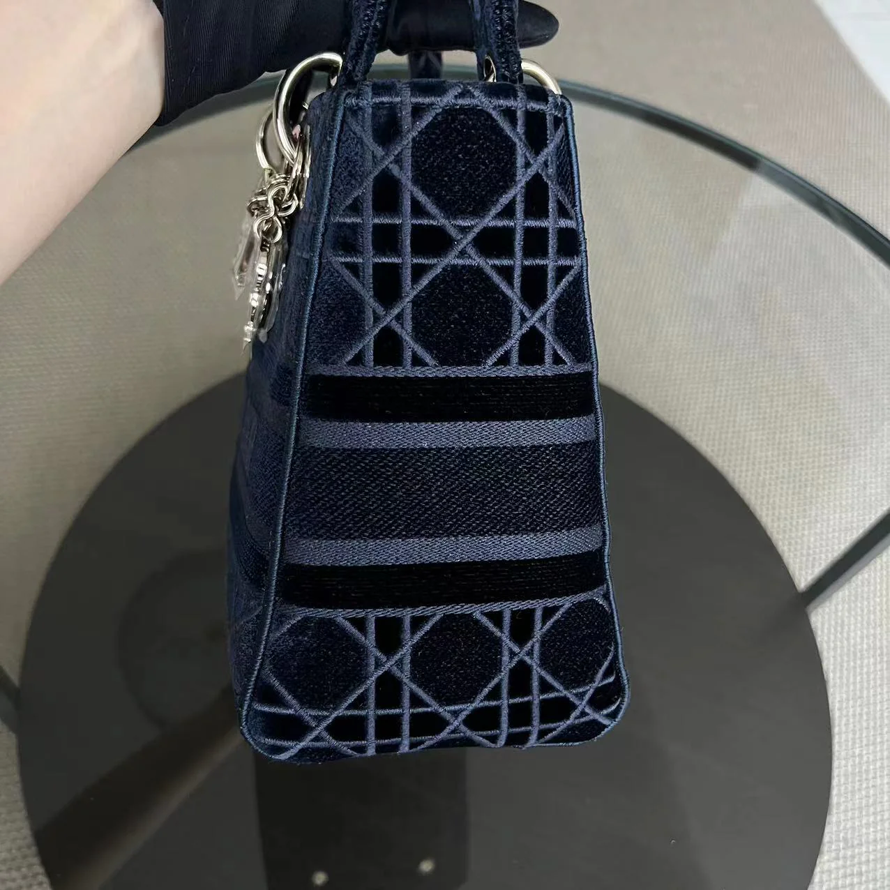 *Unused* Dior Lady D-Lite Embroidery Cannage D Lite Dark Blue LGHW - Best Luxury Designers