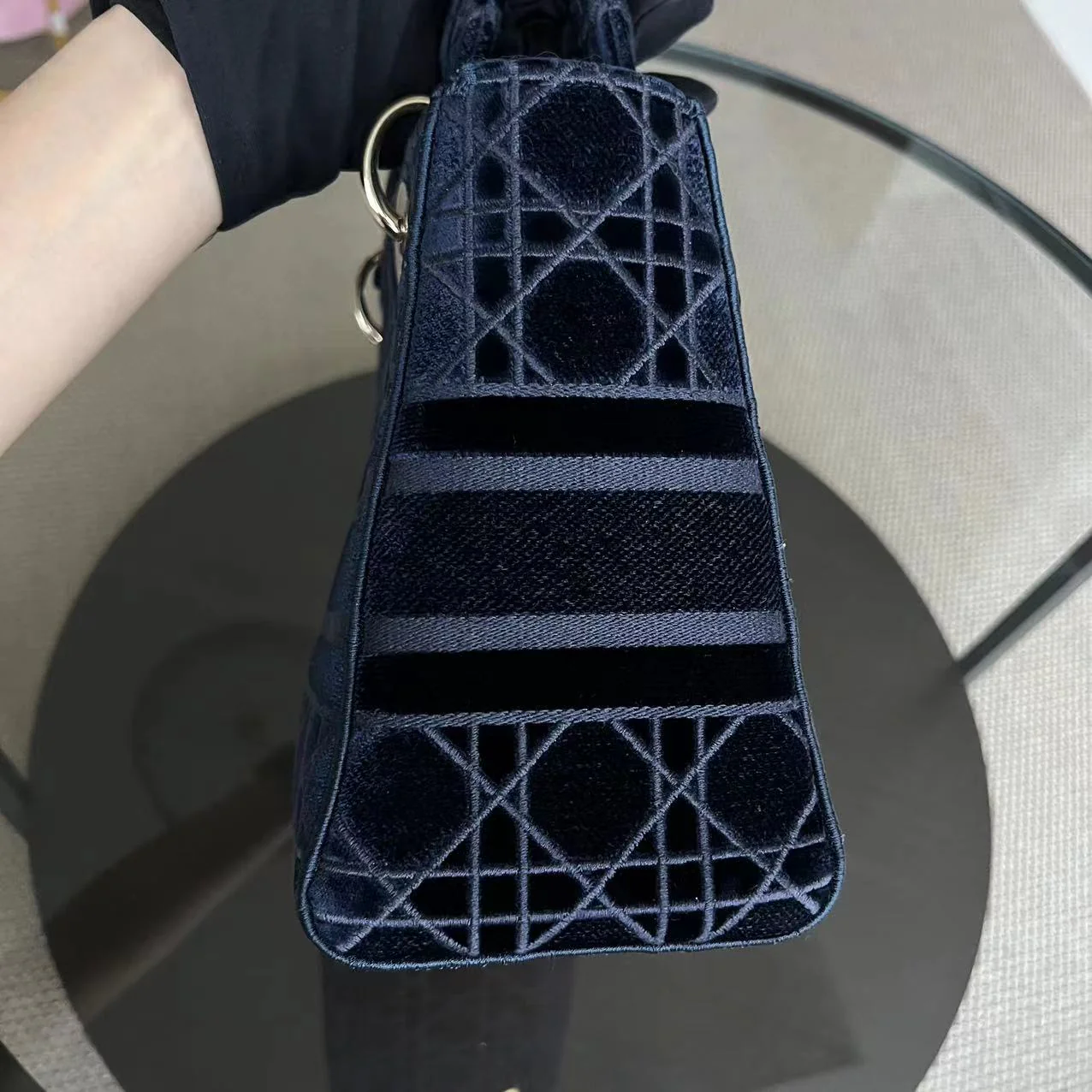 *Unused* Dior Lady D-Lite Embroidery Cannage D Lite Dark Blue LGHW - Best Luxury Designers