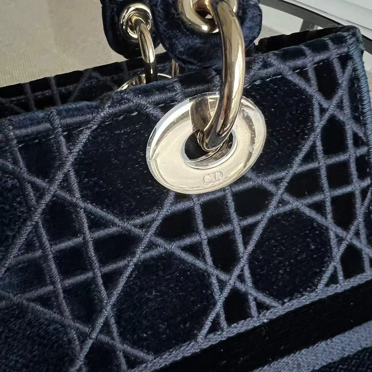 *Unused* Dior Lady D-Lite Embroidery Cannage D Lite Dark Blue LGHW - Best Luxury Designers