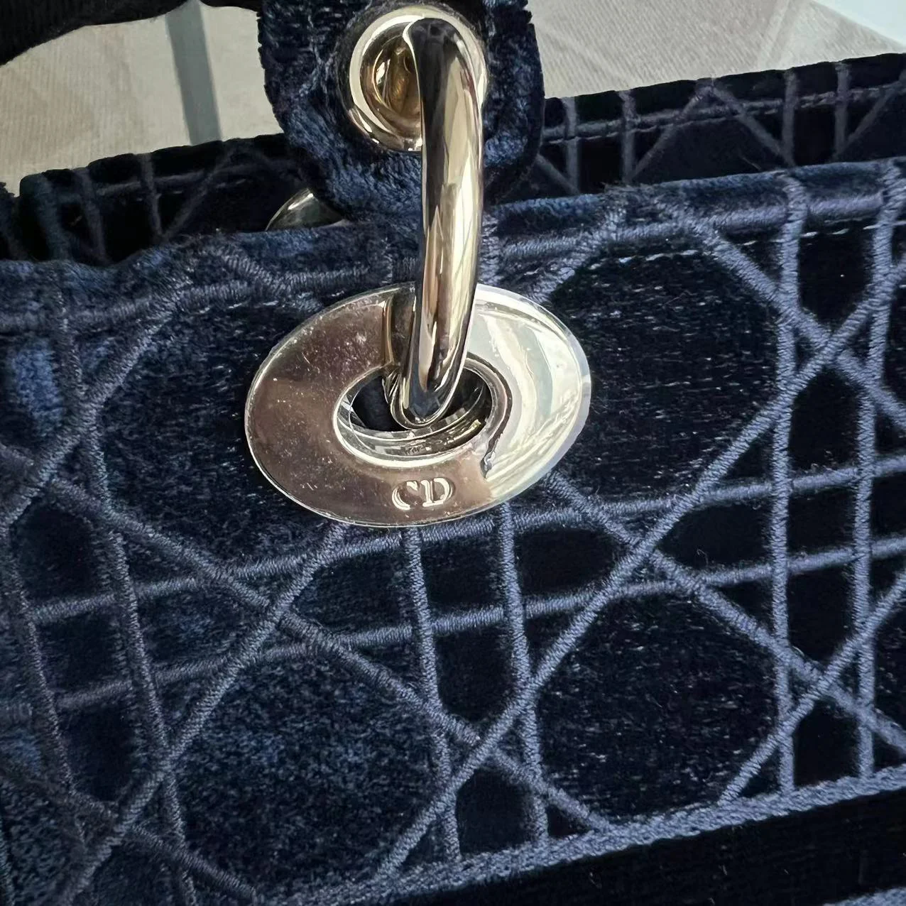 *Unused* Dior Lady D-Lite Embroidery Cannage D Lite Dark Blue LGHW - Best Luxury Designers