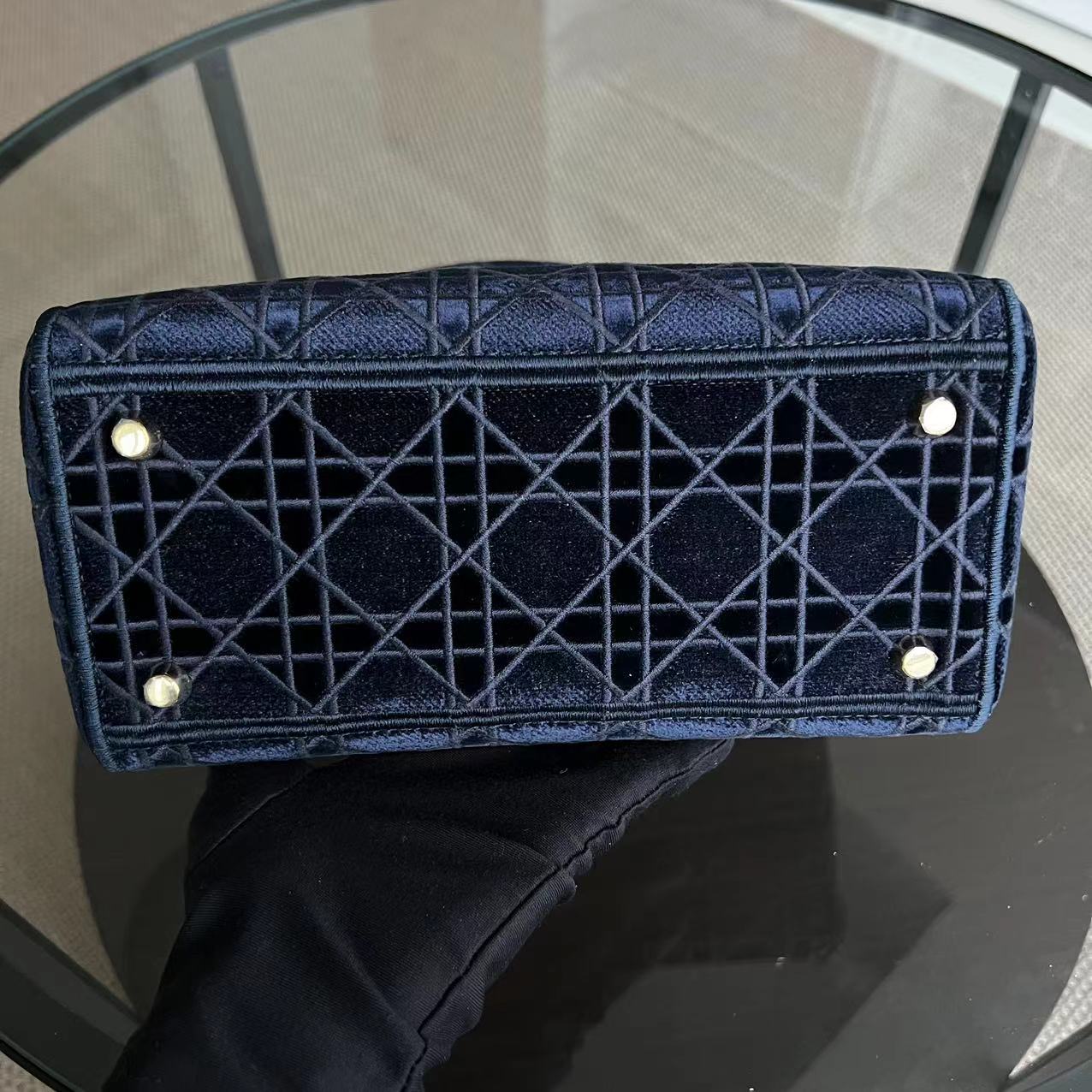 *Unused* Dior Lady D-Lite Embroidery Cannage D Lite Dark Blue LGHW - Best Luxury Designers