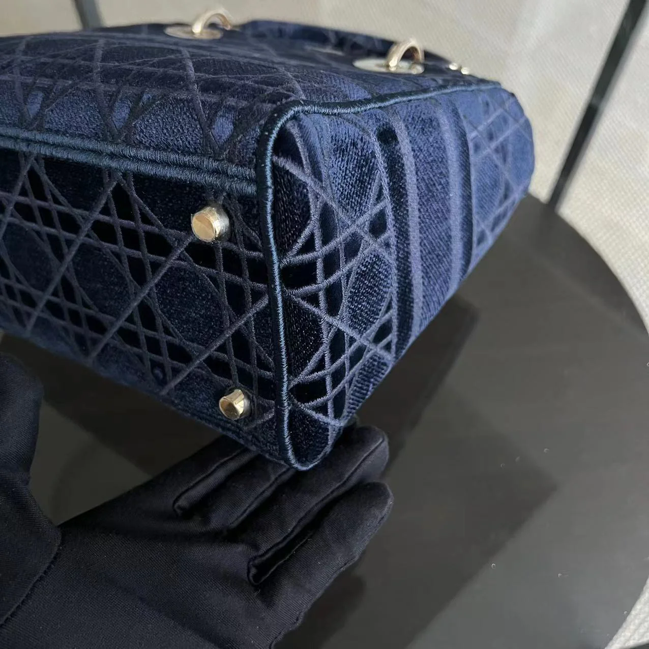 *Unused* Dior Lady D-Lite Embroidery Cannage D Lite Dark Blue LGHW - Best Luxury Designers