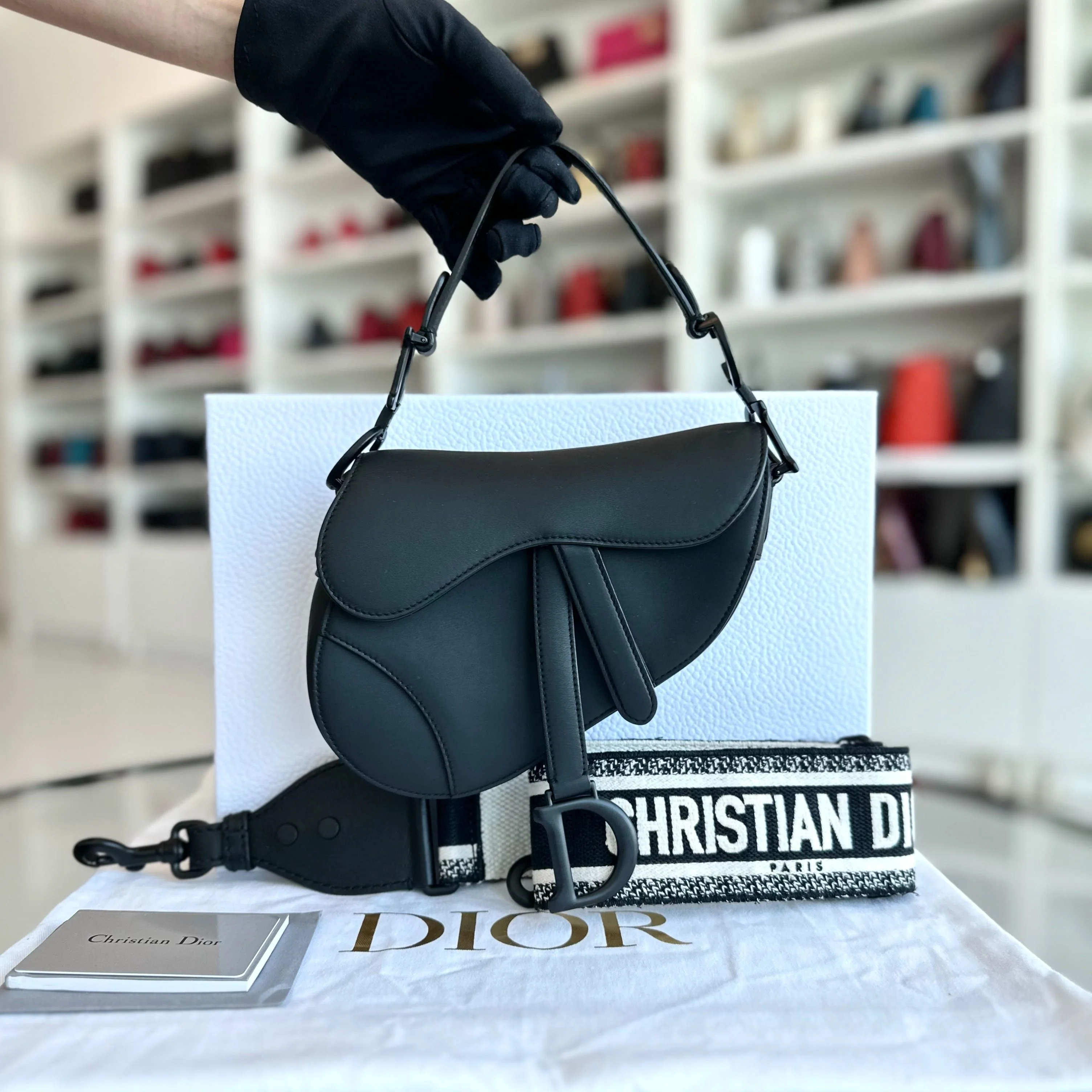 *With Strap* Dior Saddle All Black Small 20CM with Strap Cross Body Shoulder Bag - Best Luxury Designers