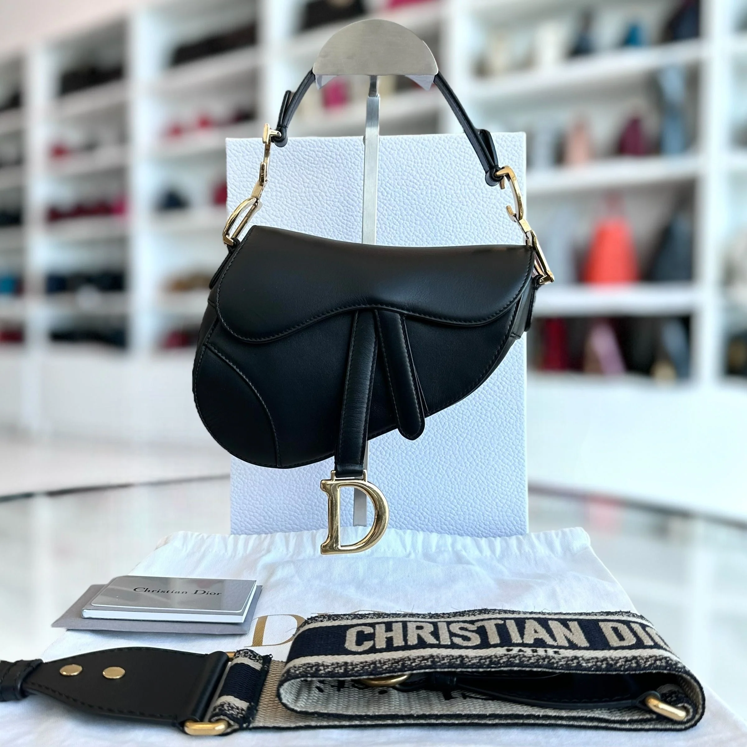 *With Strap* Dior Saddle Small 21CM Black Smooth Calfskin GHW Shoulder Bag - Best Luxury Designers