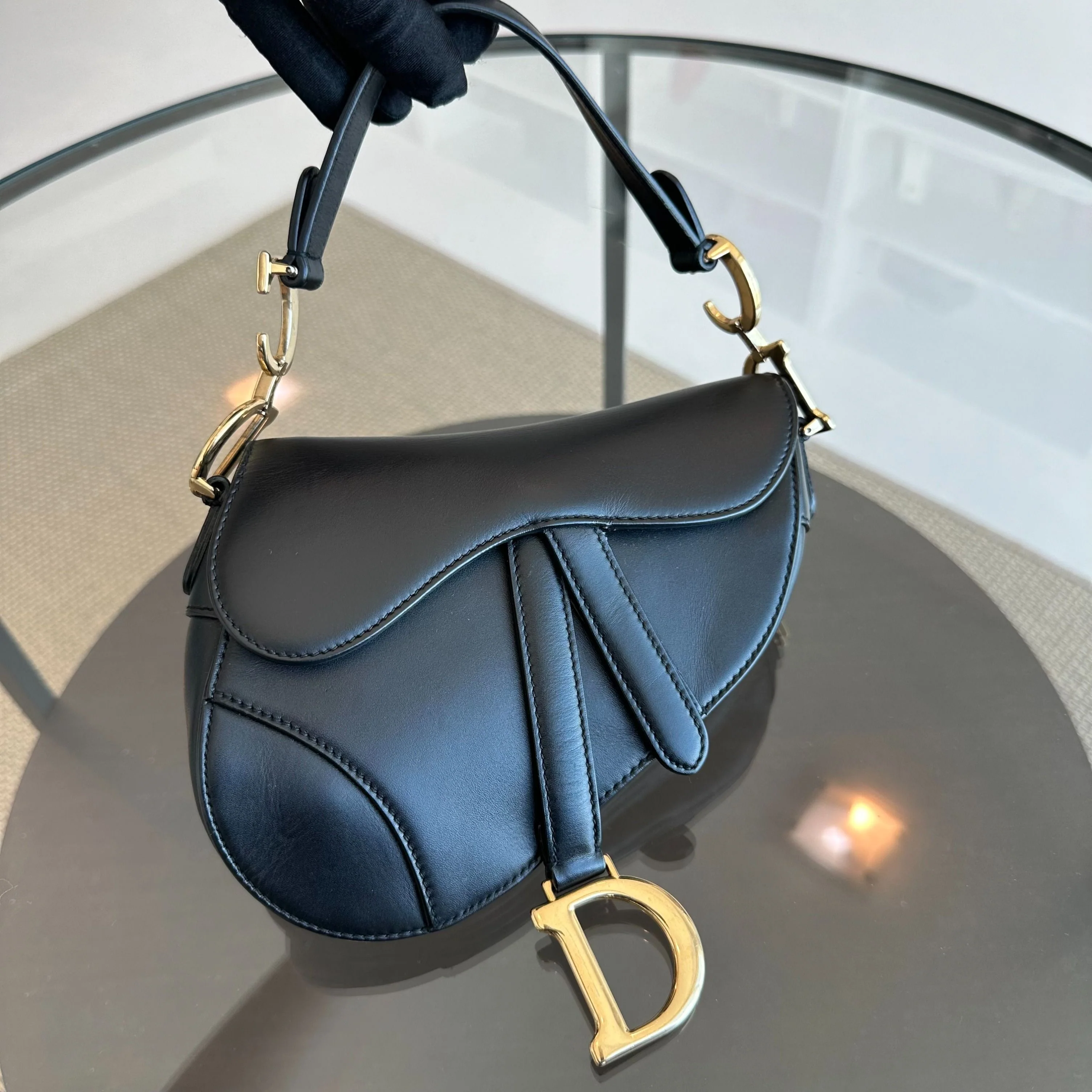*With Strap* Dior Saddle Small 21CM Black Smooth Calfskin GHW Shoulder Bag - Best Luxury Designers
