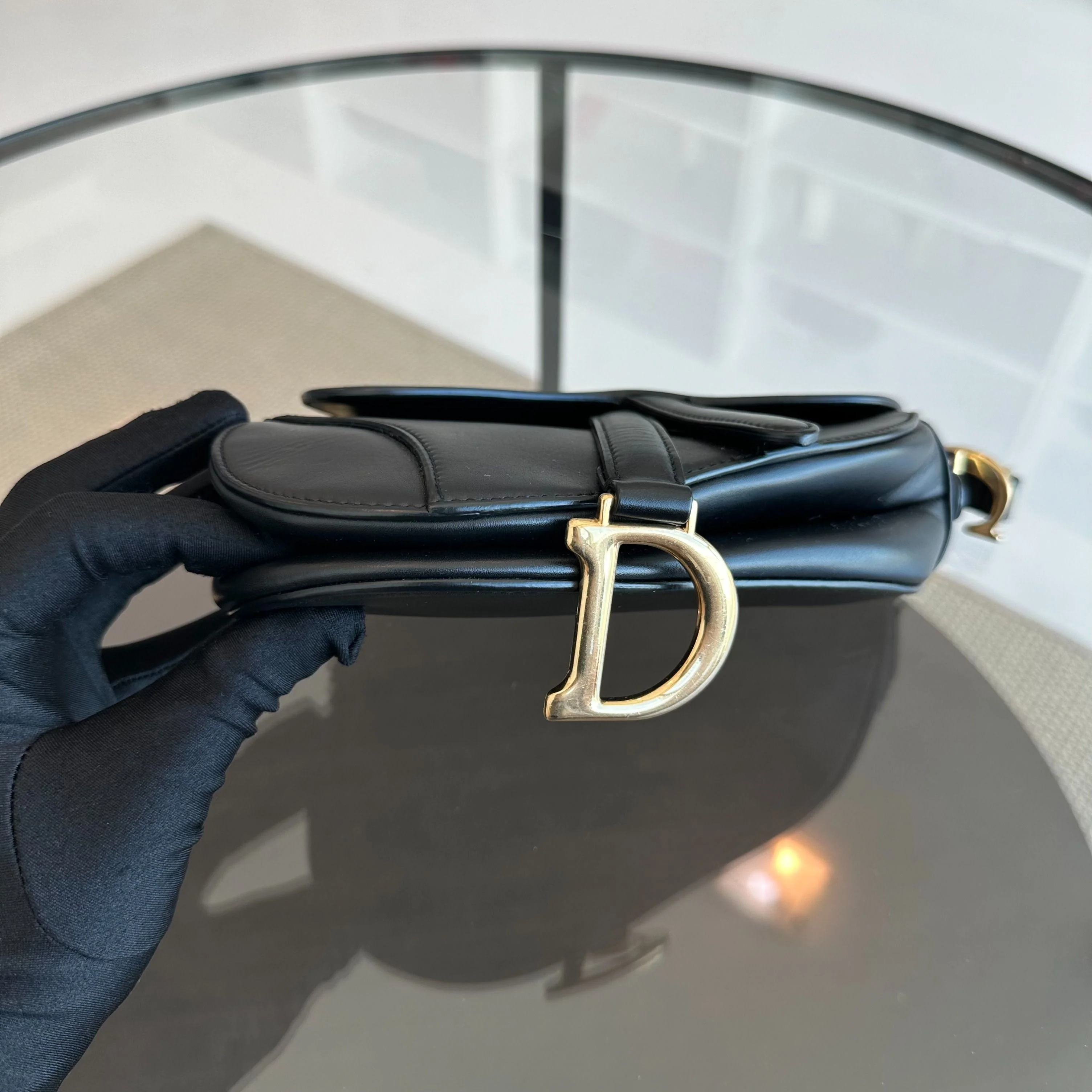 *With Strap* Dior Saddle Small 21CM Black Smooth Calfskin GHW Shoulder Bag - Best Luxury Designers