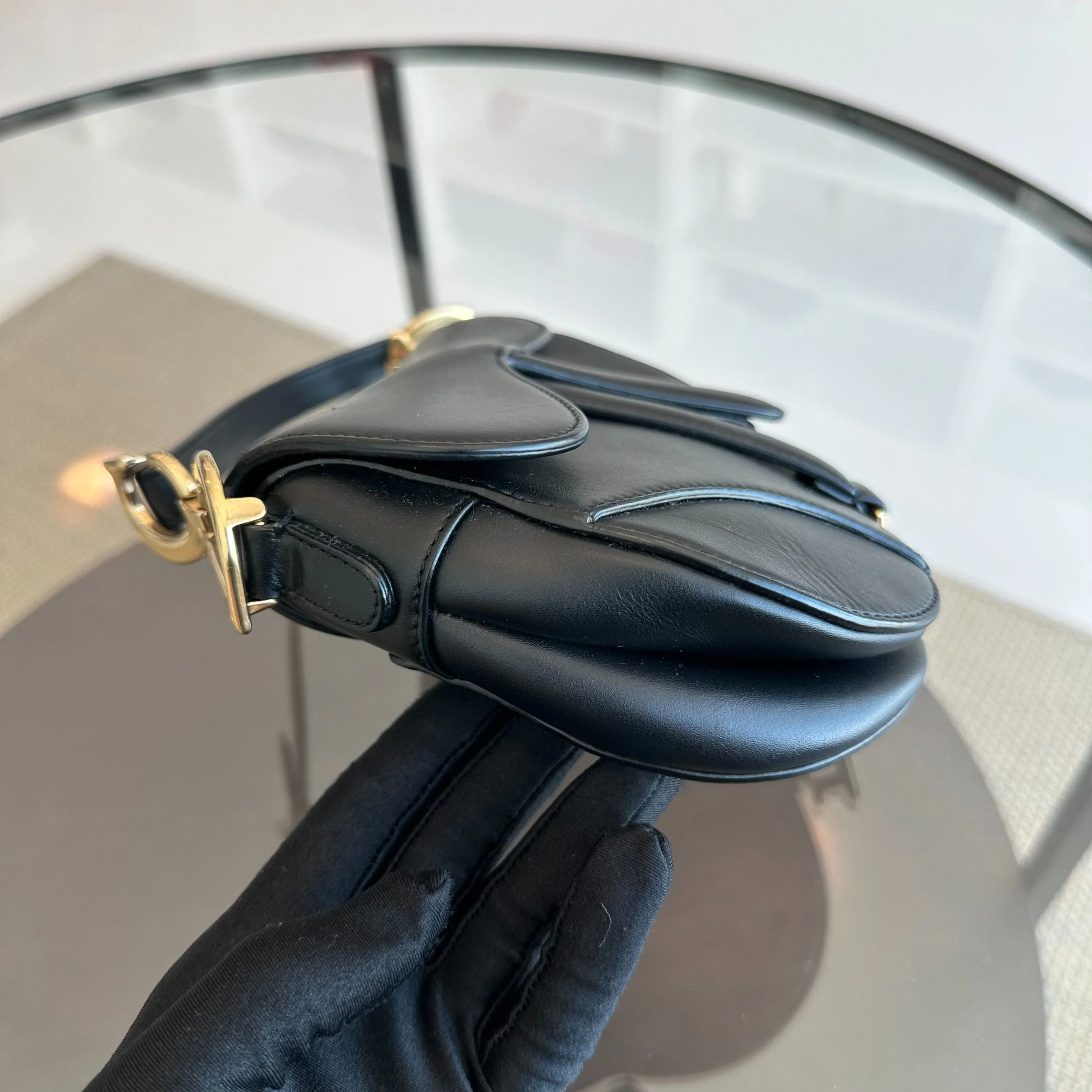 *With Strap* Dior Saddle Small 21CM Black Smooth Calfskin GHW Shoulder Bag - Best Luxury Designers