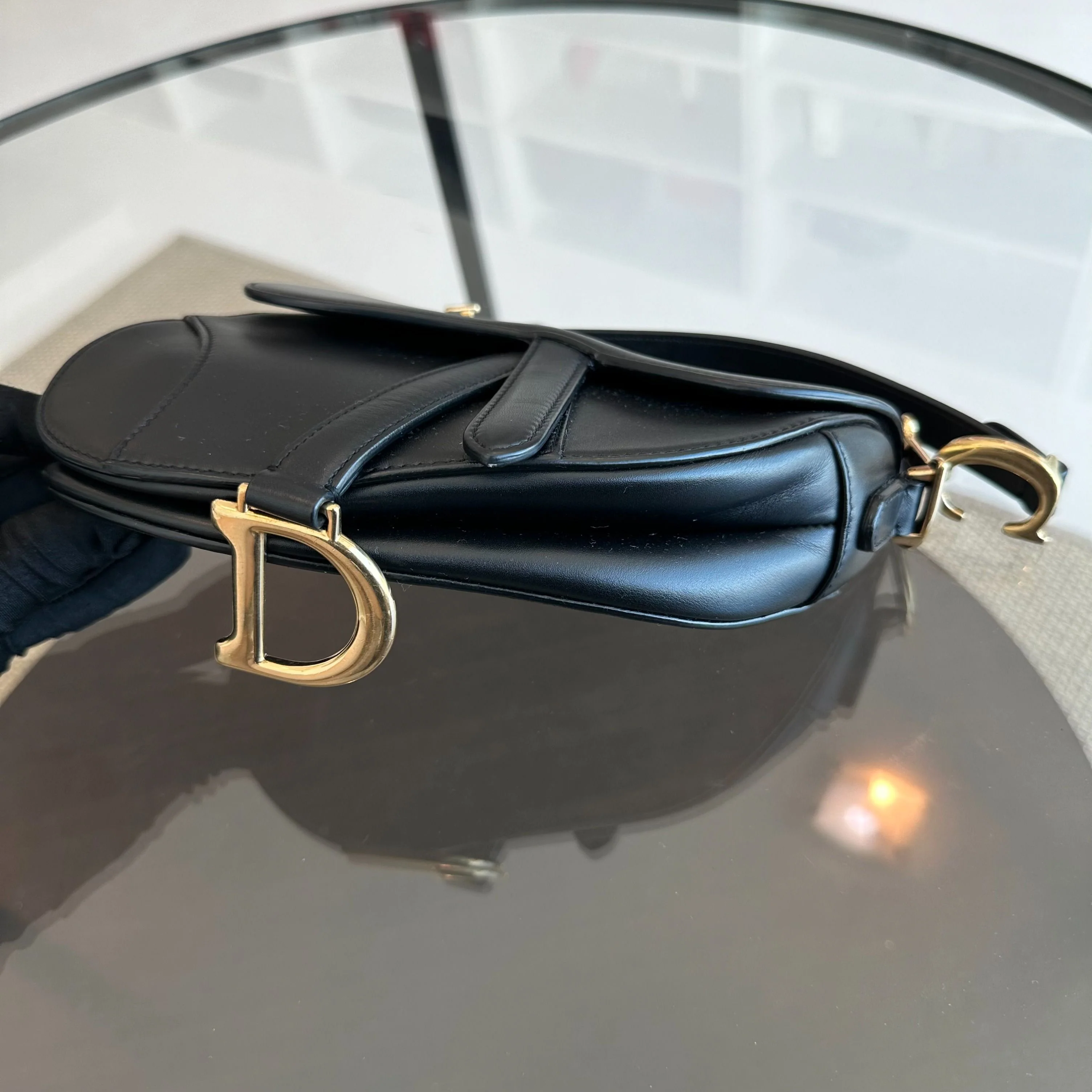 *With Strap* Dior Saddle Small 21CM Black Smooth Calfskin GHW Shoulder Bag - Best Luxury Designers