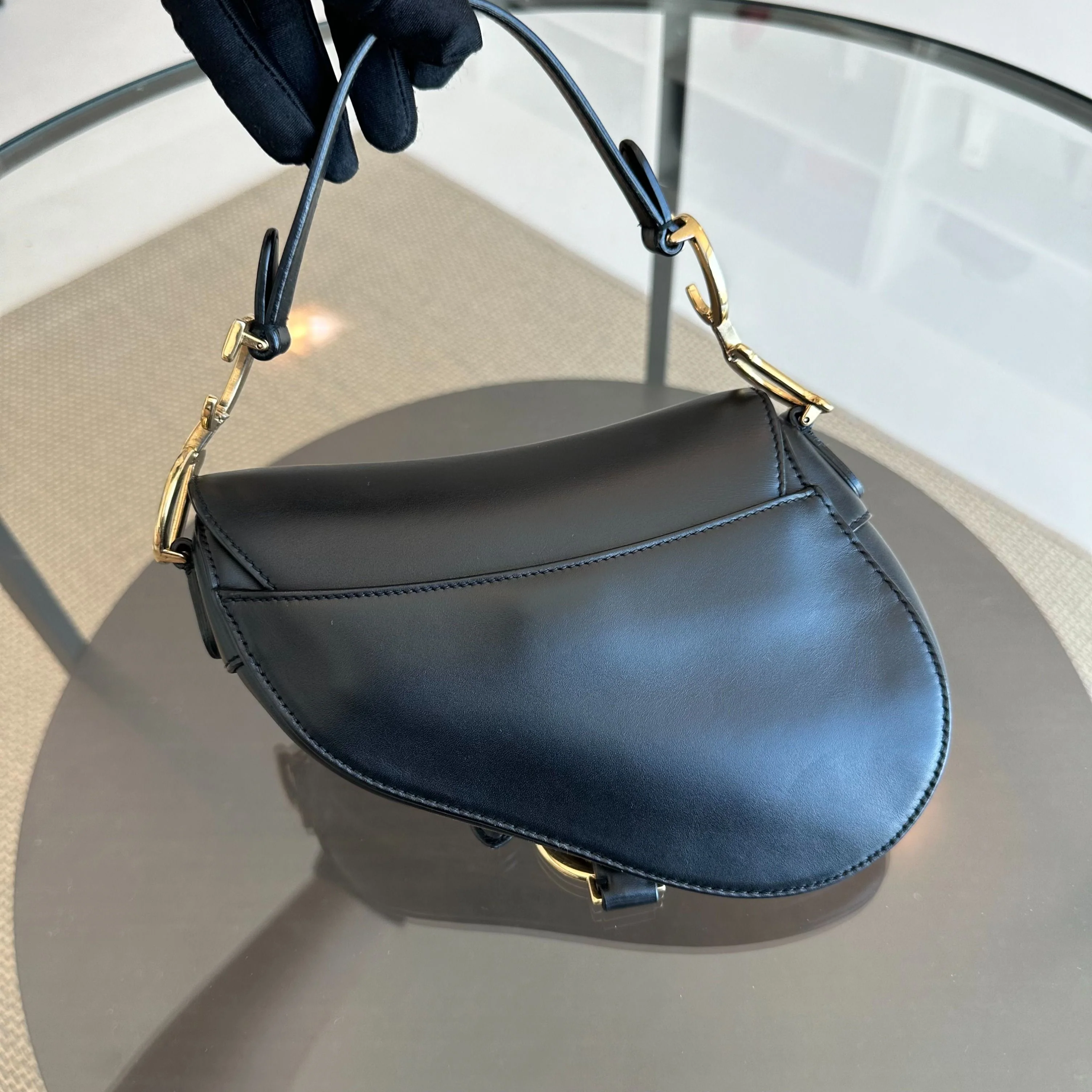*With Strap* Dior Saddle Small 21CM Black Smooth Calfskin GHW Shoulder Bag - Best Luxury Designers