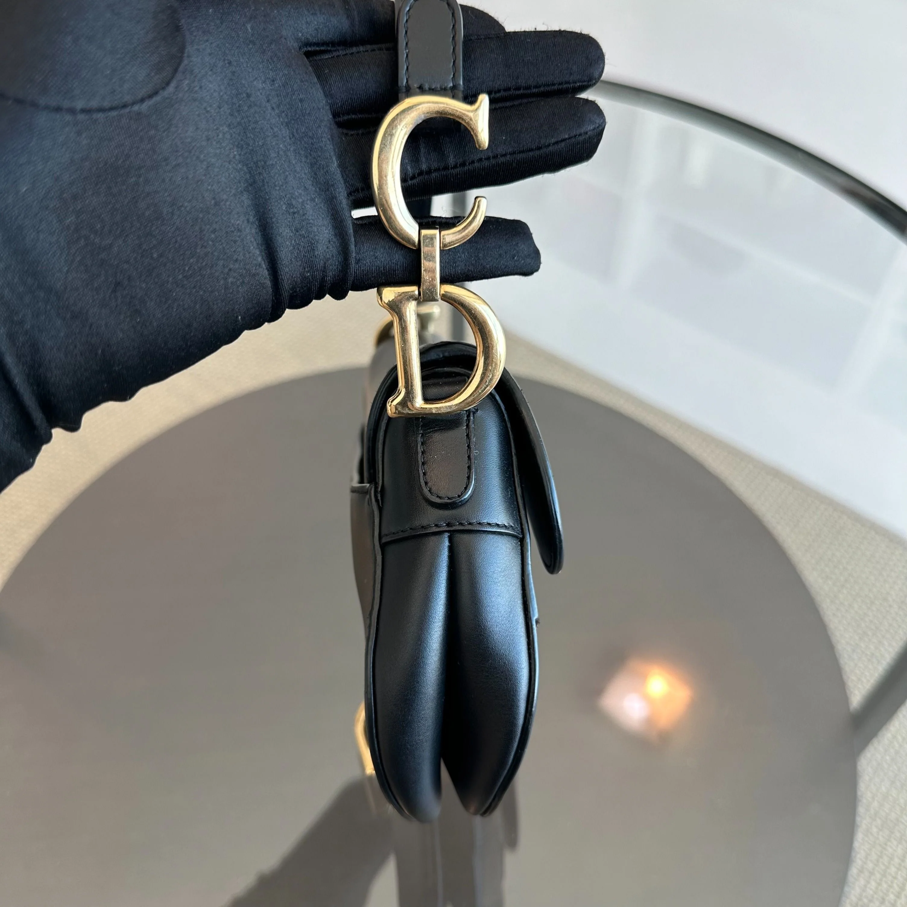 *With Strap* Dior Saddle Small 21CM Black Smooth Calfskin GHW Shoulder Bag - Best Luxury Designers