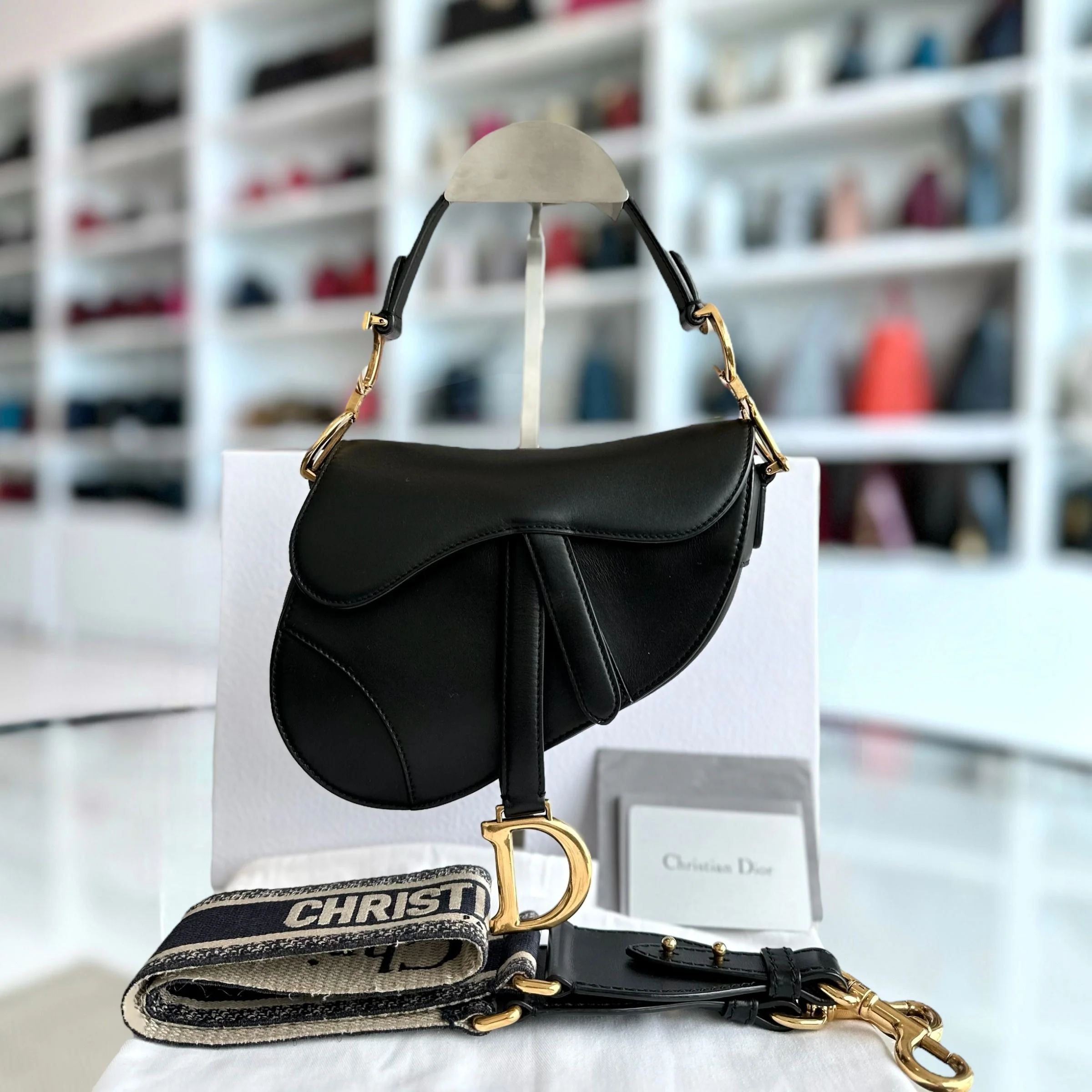 *With Strap* Dior Saddle Small 21CM Smooth Calfskin Black GHW Shoulder Bag - Best Luxury Designers