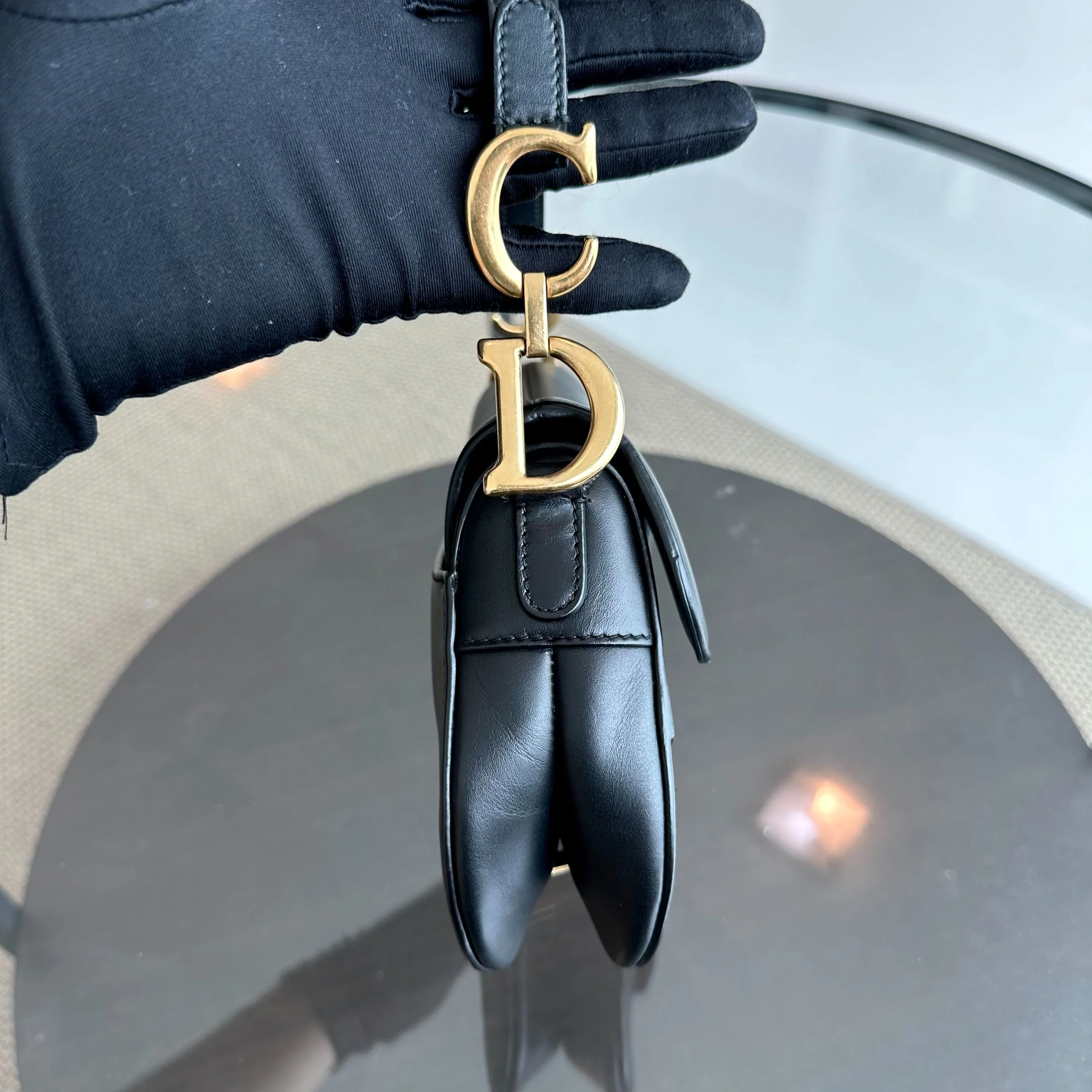 *With Strap* Dior Saddle Small 21CM Smooth Calfskin Black GHW Shoulder Bag - Best Luxury Designers