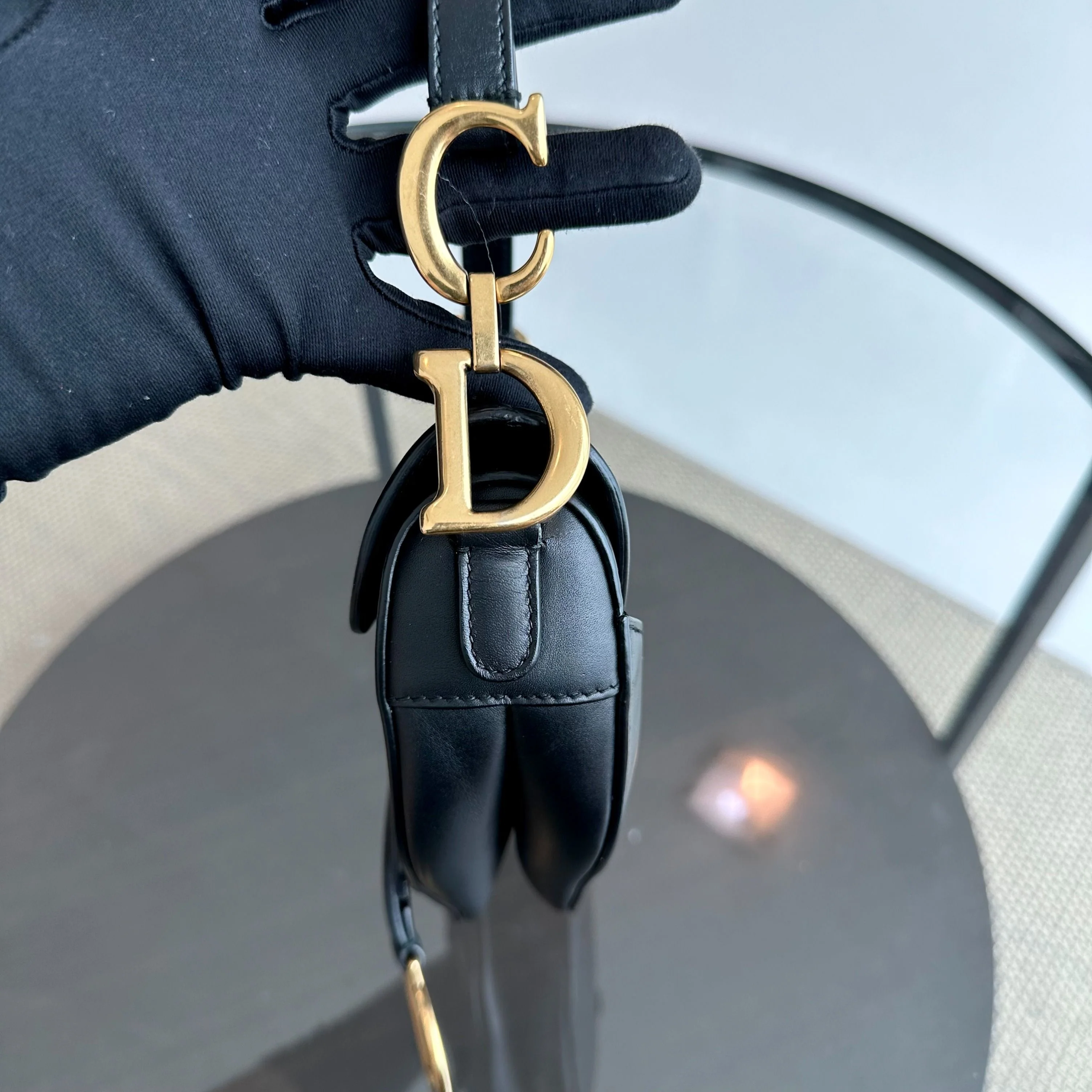 *With Strap* Dior Saddle Small 21CM Smooth Calfskin Black GHW Shoulder Bag - Best Luxury Designers