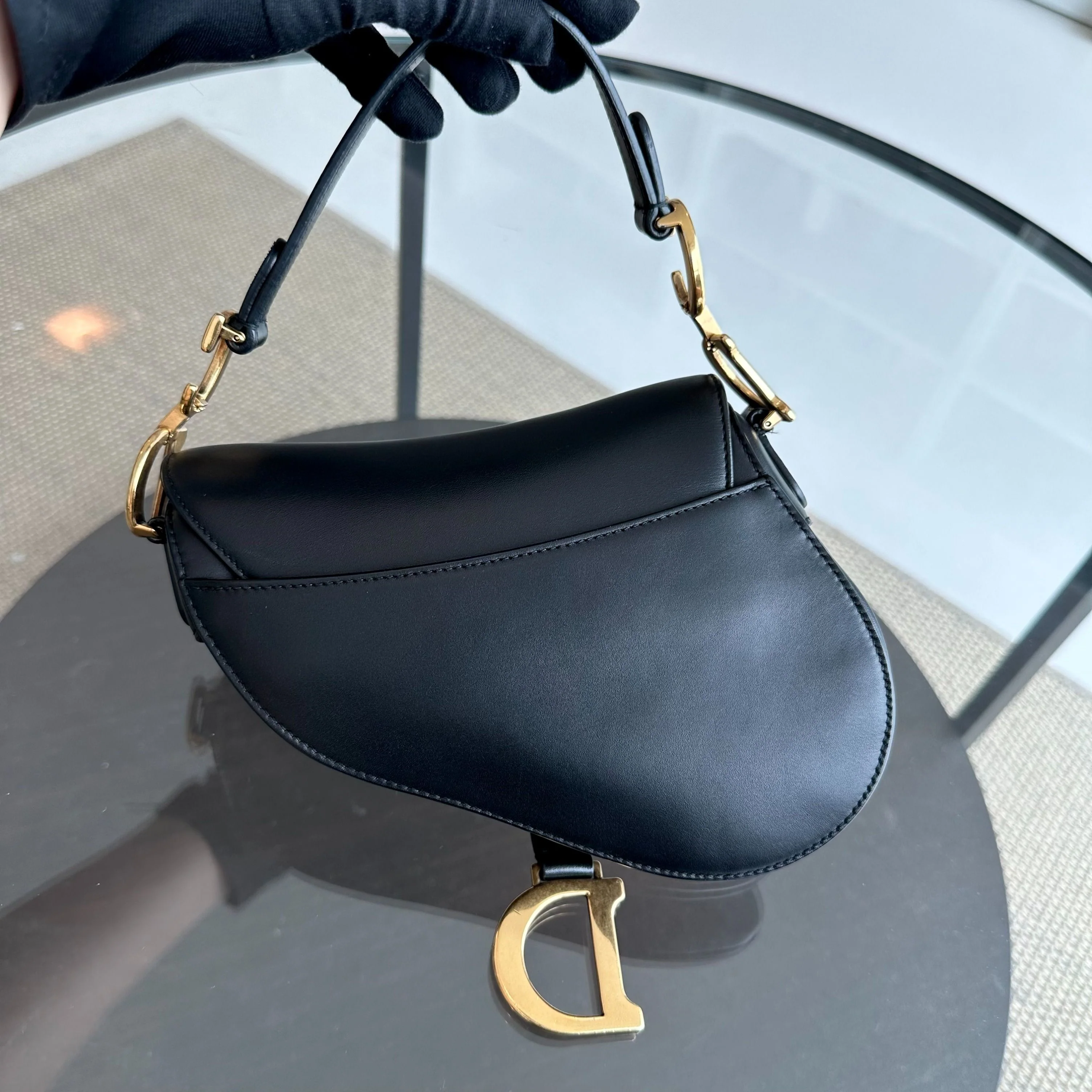 *With Strap* Dior Saddle Small 21CM Smooth Calfskin Black GHW Shoulder Bag - Best Luxury Designers
