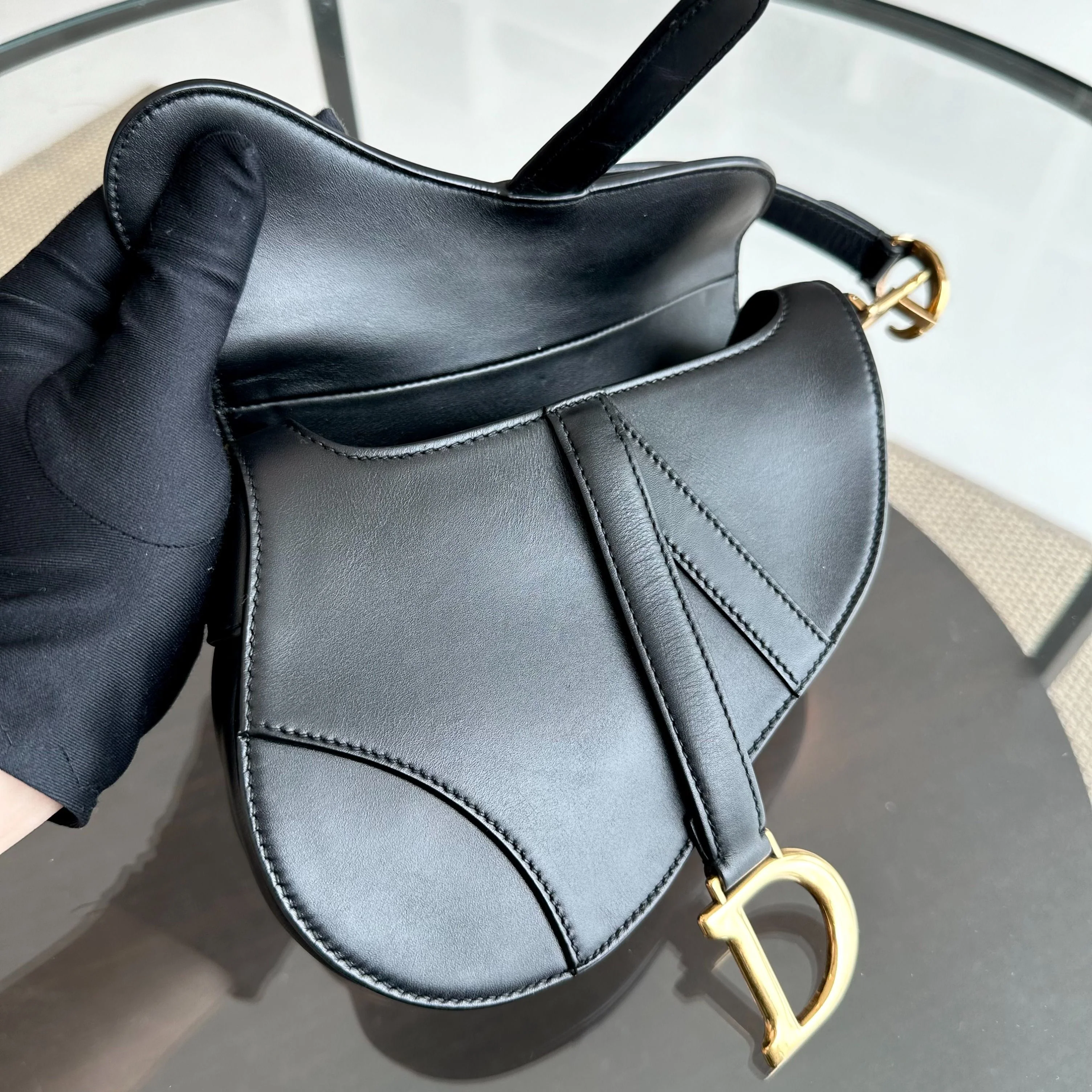 *With Strap* Dior Saddle Small 21CM Smooth Calfskin Black GHW Shoulder Bag - Best Luxury Designers