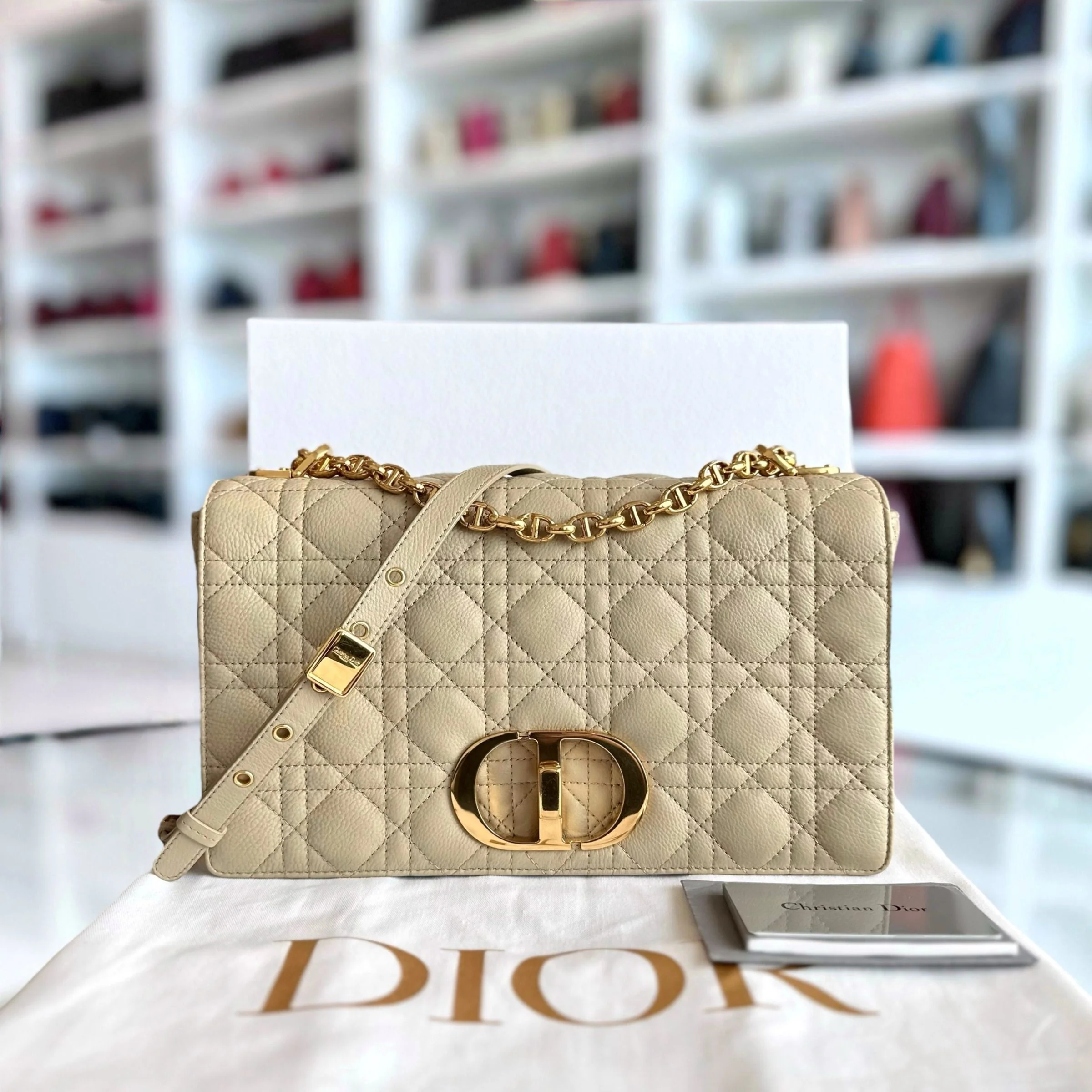 *Year 2022* Dior Caro Large Flap Cannage Grained Calfskin Beige GHW - Best Luxury Designers