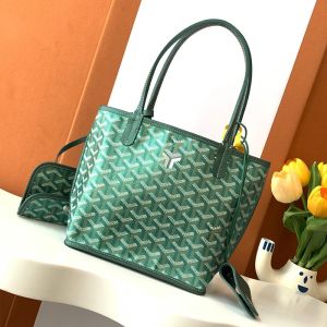 Goyard Anjou Mini Bag In Chevron Pearly Goyardine Calfskin Green