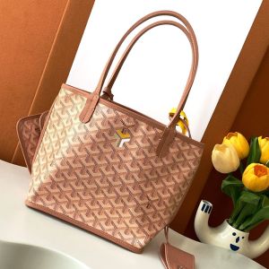 Goyard Anjou Mini Bag In Chevron Pearly Goyardine Calfskin Coral Pink