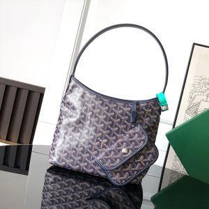 Goyard Boheme Mini Hobo Bag In Goyardine Canvas Navy Blue