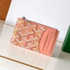 Goyard Bourbon Zipped Card Holder In Multicolored Goyardine Canvas Powder Pink