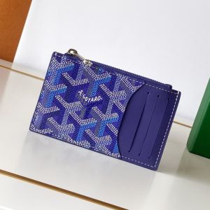 Goyard Bourbon Zipped Card Holder In Multicolored Goyardine Canvas Blueberry Purple