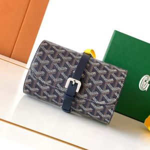 Goyard Double Travel Watch Case In Goyardine Canvas Navy Blue