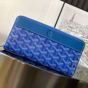 Goyard Matignon GM Wallet In Goyardine Canvas Blue