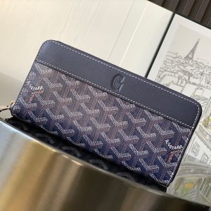 Goyard Matignon GM Wallet In Goyardine Canvas Navy Blue
