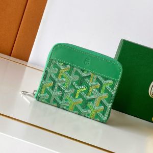 Goyard Matignon PM Wallet In Multicolored Goyardine Canvas Meadow Green