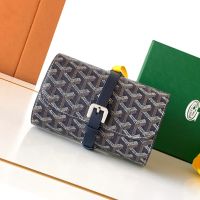 Goyard Double Travel Watch Case In Goyardine Canvas Navy Blue