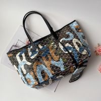 Goyard Saint Louis Bag In Lettres Camouflage Goyardine Canvas Black/Blue